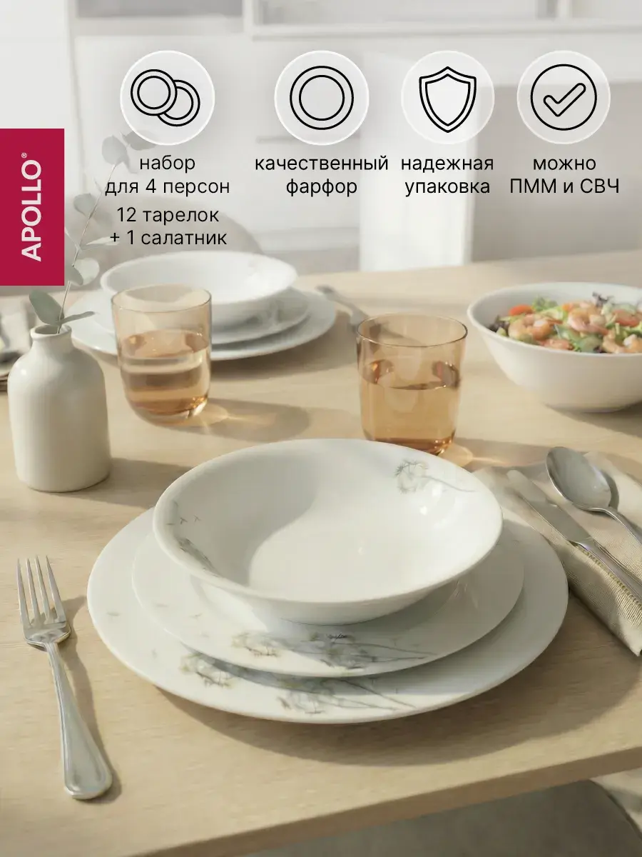 Набор посуды из фарфора 13 предметов APOLLO