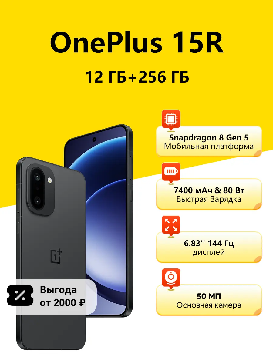 OnePlus 15R Global, 12/256gb (Из-за рубежа, промокод + пошлина 4224р)