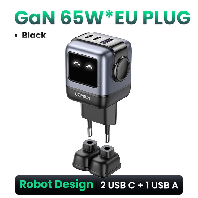 Мини зарядное устройство Ugreen 65W GaN (2x USB-C + 1x USB-A)