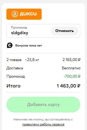 Скриншот подтверждения применения купона sldgdixy