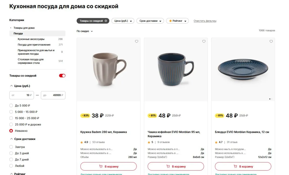 Скриншот подтверждения применения купона Посуда со скидками до 80% - SALE