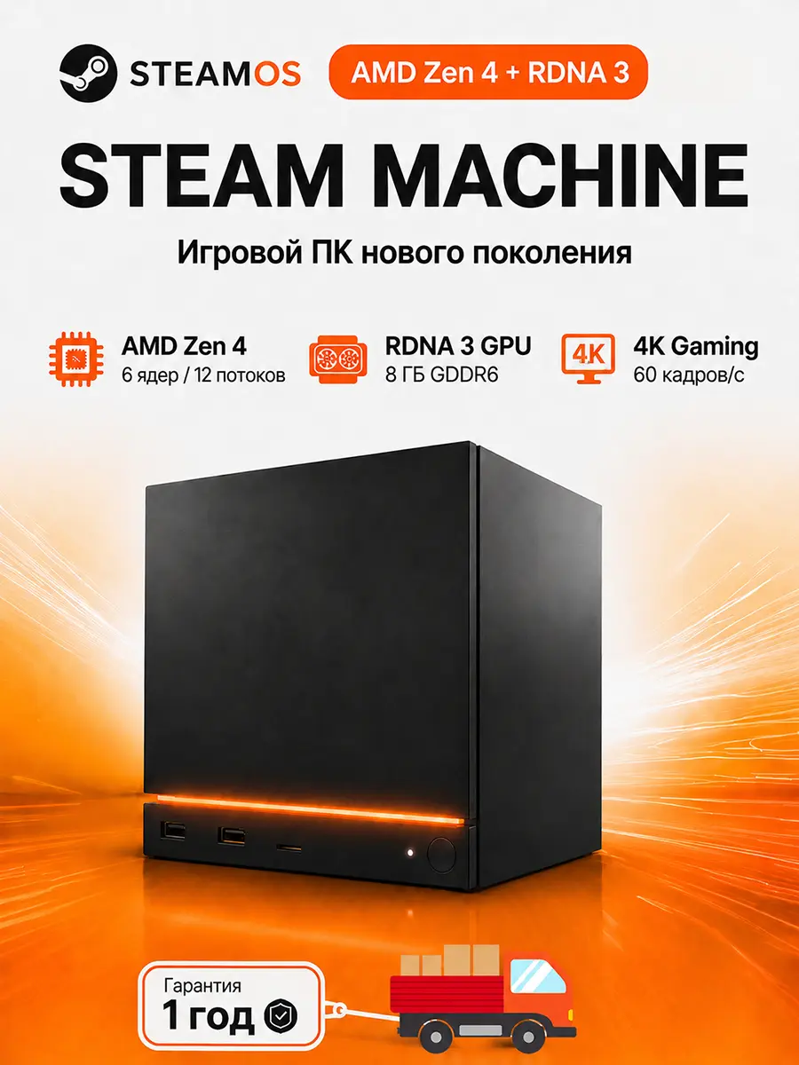 Игровая консоль Valve Steam Machine 512 ГБ, американская версия, для 4K‑игр, SteamOS