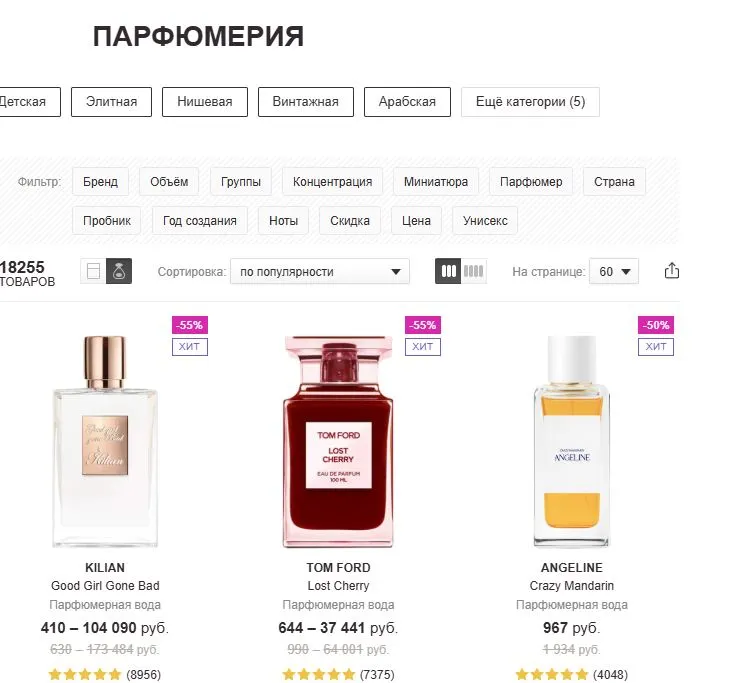 Скриншот подтверждения применения купона Парфюмерия со скидками до 45%
