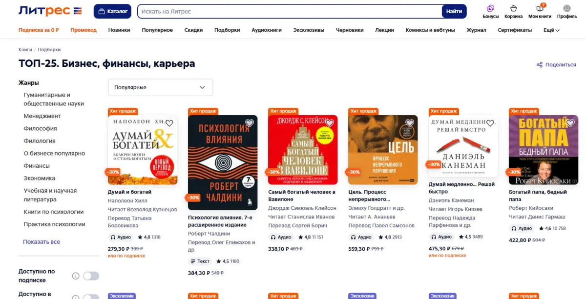 Скриншот подтверждения применения купона ТОП-25. Бизнес, финансы, карьера