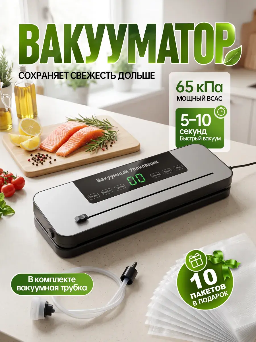 Вакуумный упаковщик Domexa с резаком и пакетами для продуктов