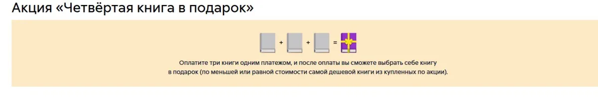Скриншот подтверждения применения купона Акция 3=4 на электронные и аудиокниги