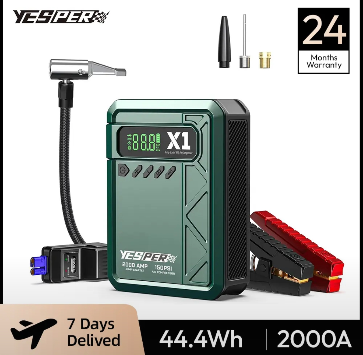 Пусковое устройство и воздушный компрессор 150PSI YESPER 2000A  – Power Bank 12000 мАч