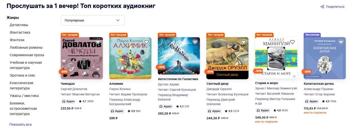 Скриншот подтверждения применения купона Прослушать за 1 вечер! 