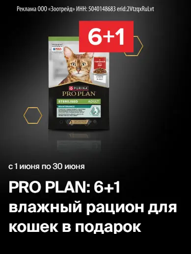 Скриншот подтверждения применения купона PRO PLAN: 6+1 влажный рацион для кошек в подарок