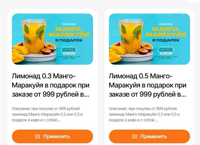 Скриншот подтверждения применения купона 0305