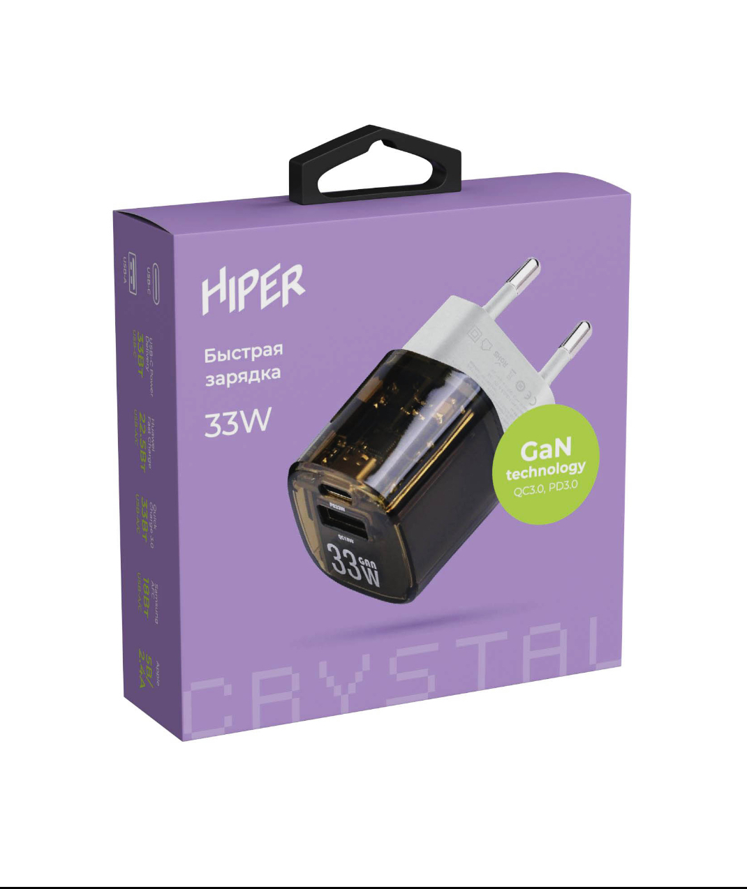Блок питания для смартфона с быстрой зарядкой GaN 33 Вт