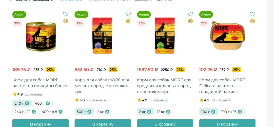 Скриншот подтверждения применения купона Скидки до 35% на корм для собак