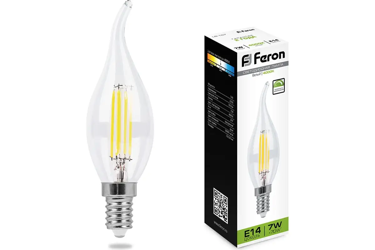 Лампа светодиодная филаментная диммируемая Feron LB-167 E14 7W 230V 4000K