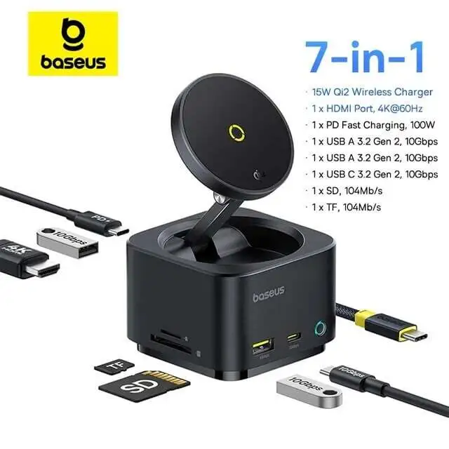Магнитное беспроводное зарядное устройство + Хаб 7-в-1 Baseus MagPro Series Il Magnetic Wireless Charging HUB BS-OH122