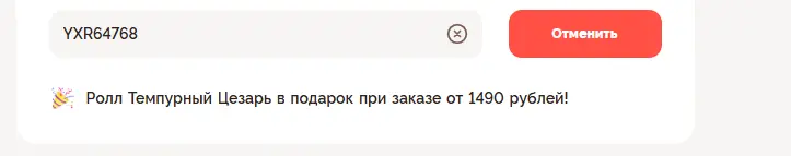 Скриншот подтверждения применения купона YXR64768
