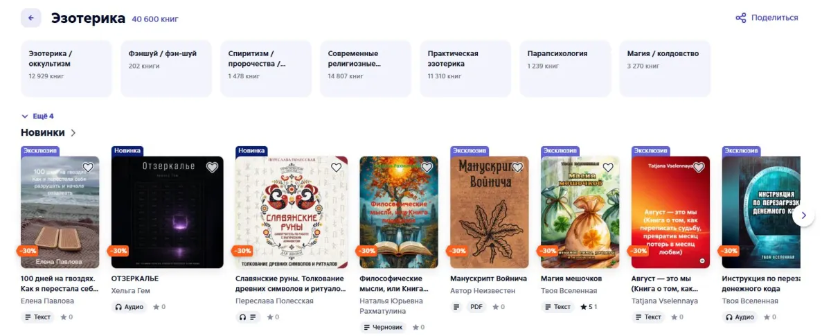 Скриншот подтверждения применения купона Подборка книг в жанре Эзотерика
