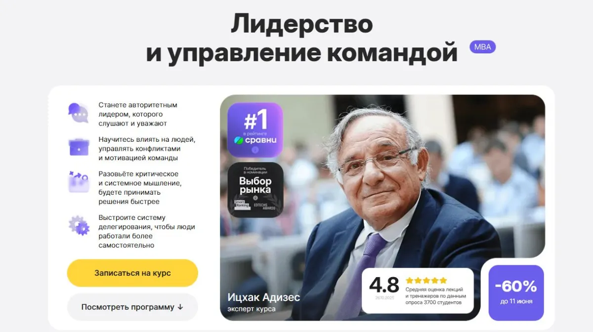 Скриншот подтверждения применения купона Курс "MBA: Лидерство" со скидкой 65%