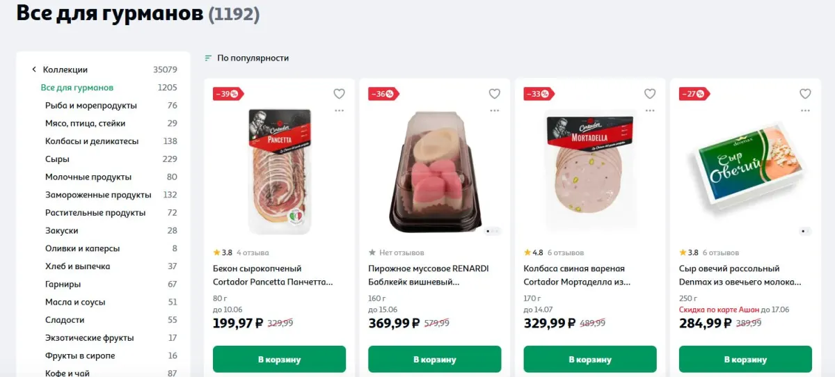 Скриншот подтверждения применения купона Скидки до 60% на продукты для гурманов