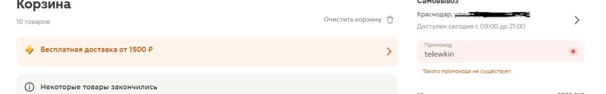 Скриншот подтверждения применения купона telewkin