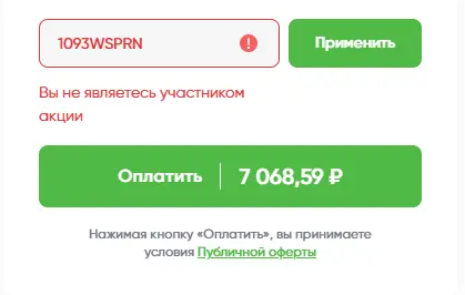 Скриншот подтверждения применения купона 1093WSPRN