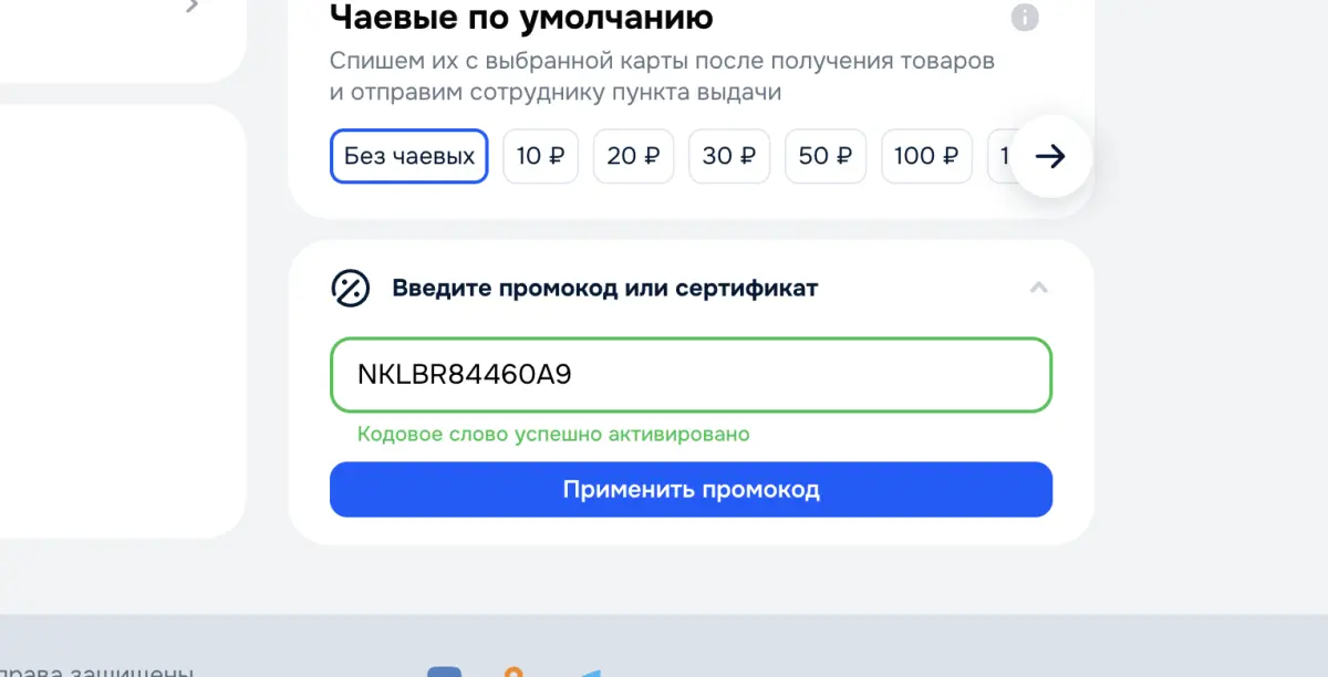 Скриншот подтверждения применения купона NKLBR84460A9