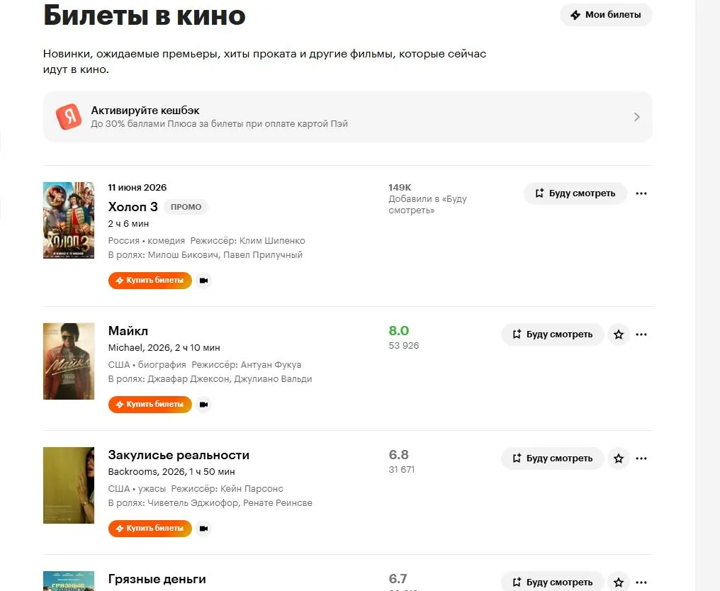 Скриншот подтверждения применения купона Скидки до 20% на билеты в кино