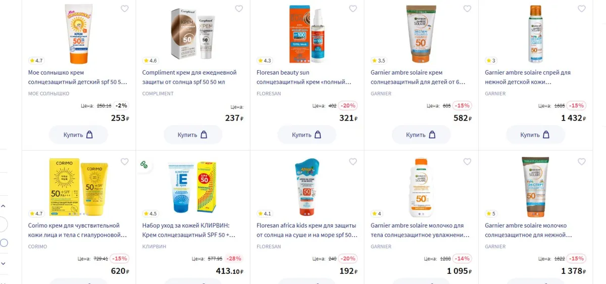 Скриншот подтверждения применения купона Скидки до 30% на защиту от солнца