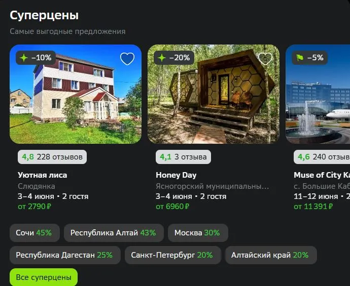 Скриншот подтверждения применения купона Суперцены на отели по всей стране