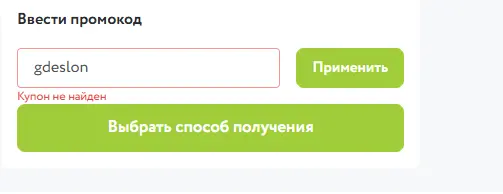 Скриншот подтверждения применения купона gdeslon