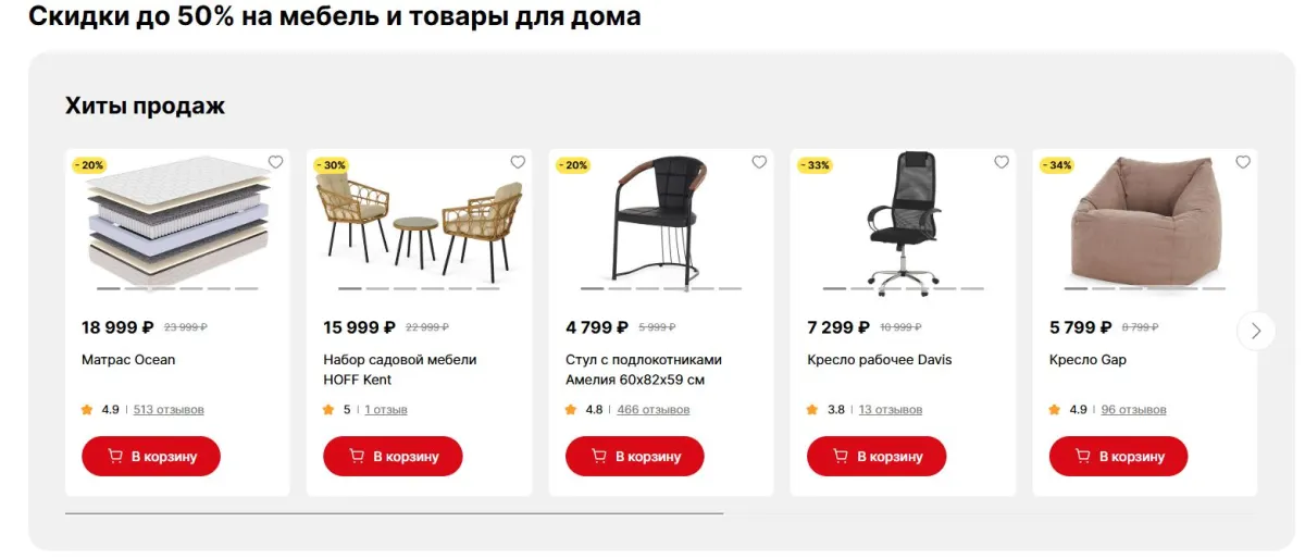 Скриншот подтверждения применения купона Скидки до 50% на мебель и товары для дома
