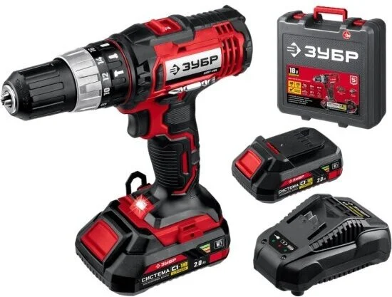 Дрель-шуруповерт аккумуляторная Зубр ДШУ-185-22, 2 АКБ (2Ач) серия «мастер»
