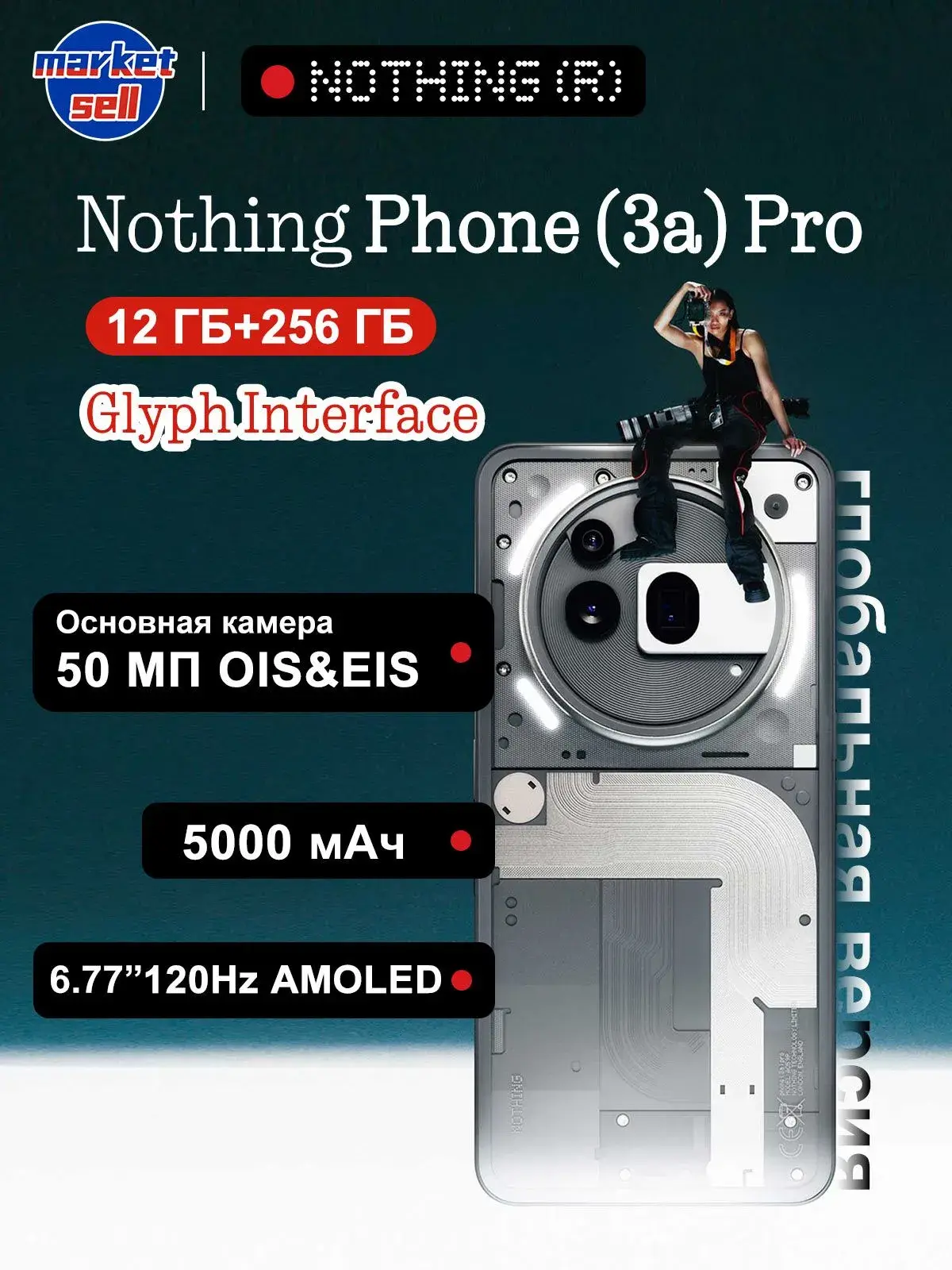 Смартфон Nothing Phone(3a) Pro, 12+256ГБ, e-SIM+SIM
