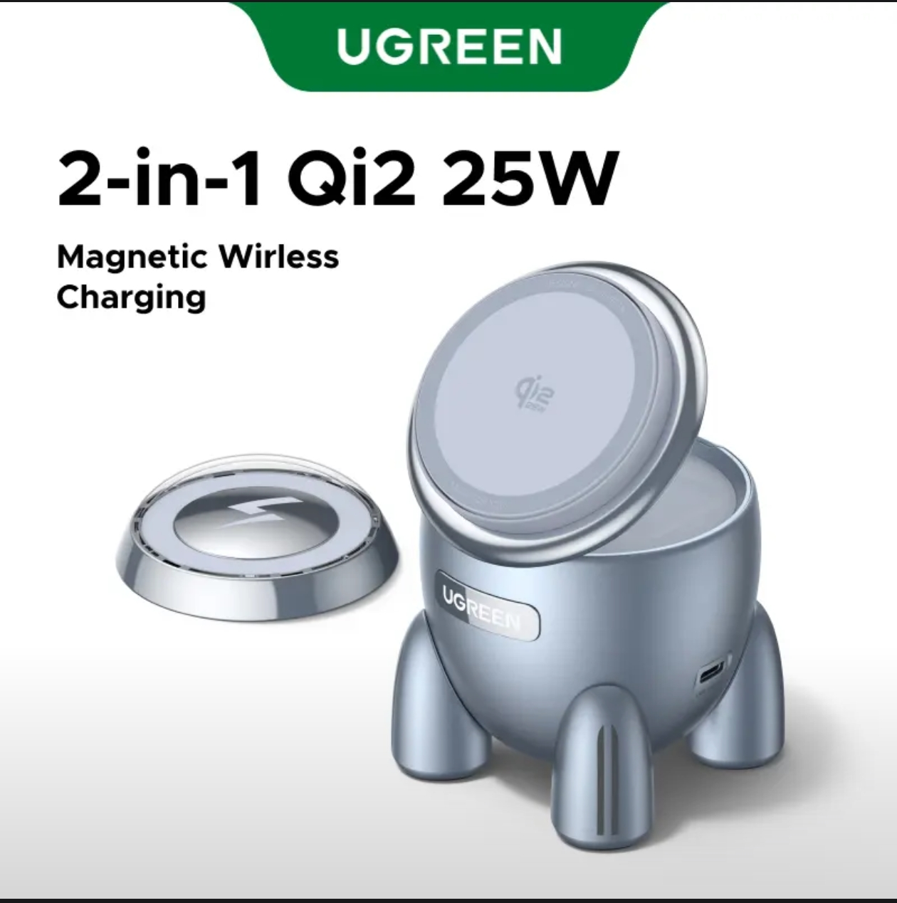 Беспроводное магнитное зарядное устройство UGREEN Magflow Qi2.2 25W 2-в-1  iPhone